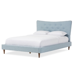 Baxton Studio Hannah Mid-Century Modern Sky Blue Fabric Queen Size Platform Bed